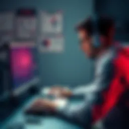 A person sitting at a computer, coding with GameMaker Language, surrounded by notes and a game design poster.