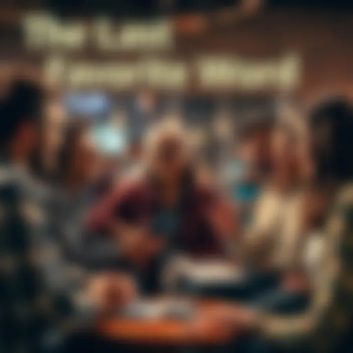 A group of people discussing their least favorite words in a playful setting