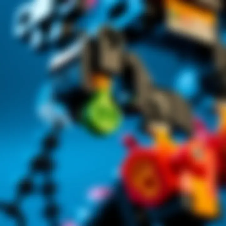A close-up of a LEGO Bionicle ball joint being rigged for movement, showing the connection between upper and lower leg segments.