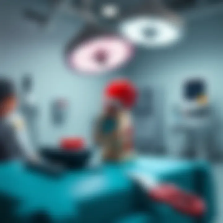 A surgical room prepared for Lego knee surgery, featuring tools and a Lego model of a knee joint