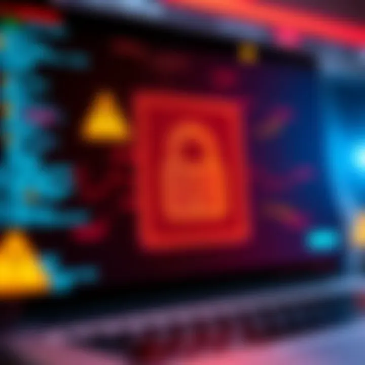 A graphic showing a computer screen with a lock symbol and warning signs to represent a data breach and security concerns involving sensitive files.