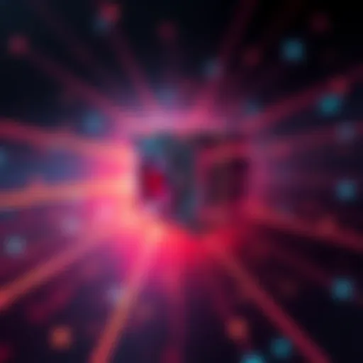 A futuristic design showcasing a light-steering pixel blending camera and display features, with beams of light being directed in various angles.