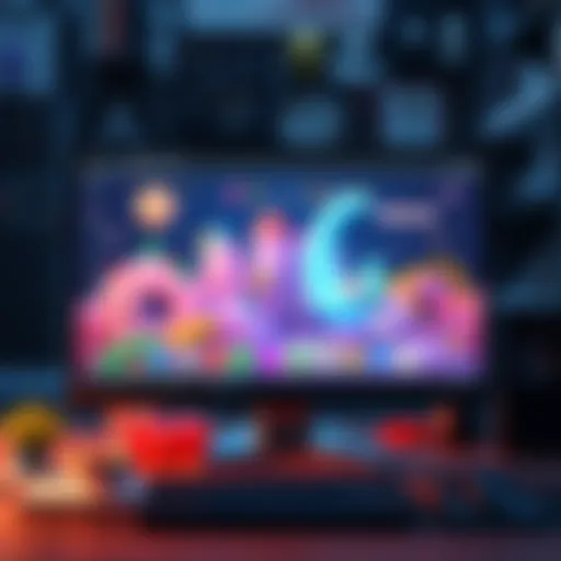 A computer screen displaying a lightweight 3D engine interface with colorful game elements, ideal for creating Roblox-like games.