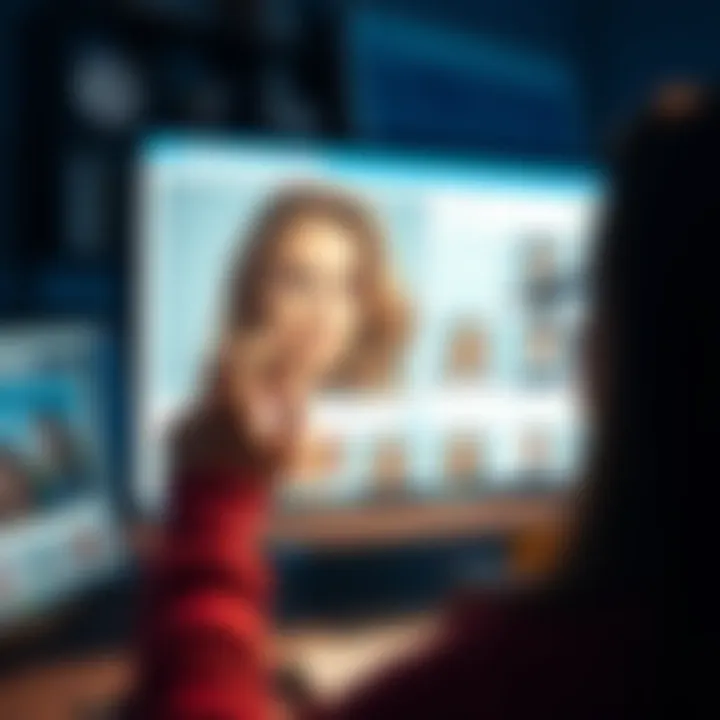 A person considering a new portrait style for their LinkedIn profile, looking at an edited image on a computer screen, showing different cropping options.