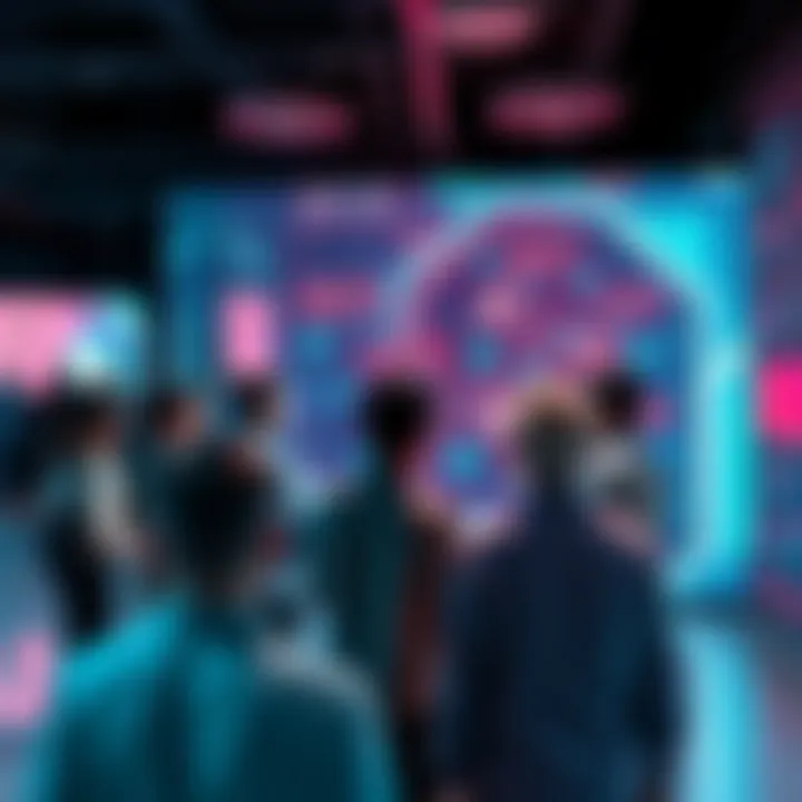 People gathered in a modern setting discussing AI technology and its future impact on society