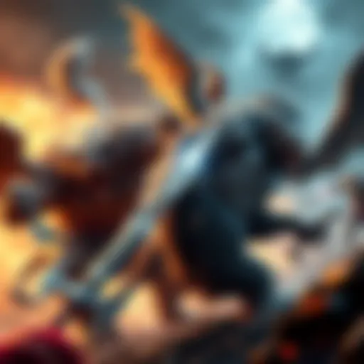 A thrilling live action battle scene featuring fierce beasts engaging in combat.