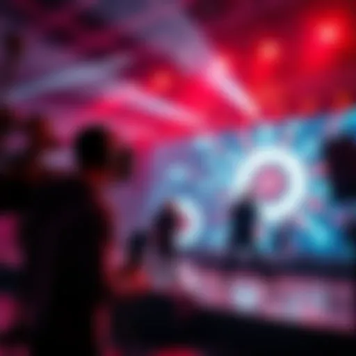 A team creating visual effects on a large screen during a live performance