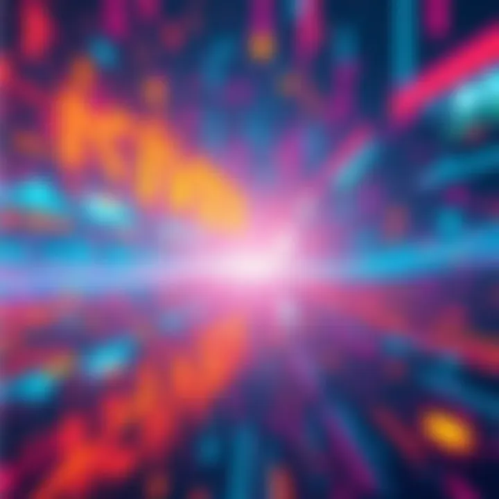 A digital landscape showing a glitch in reality with bright colors and abstract shapes, representing the concept of a simulated world.