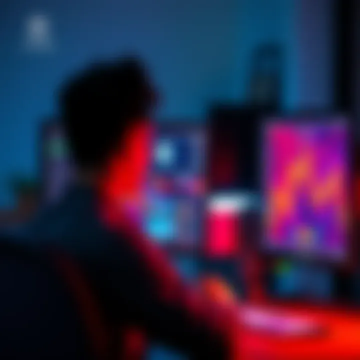 A person working on a computer with a screen displaying local image generation software and colorful digital images