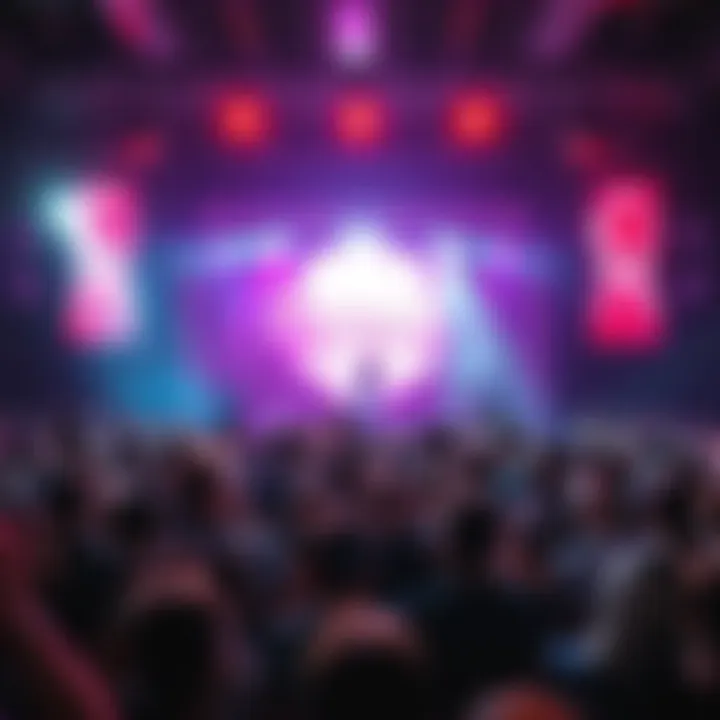 Crowd gathered at the MiniMax Music event showcasing Starlight Topaz, featuring a stage with bright lights and excited attendees.