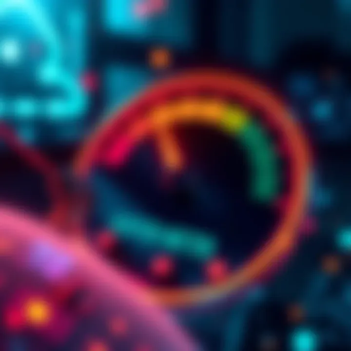 A visual representation of a local language model displaying a meter showing levels of psychological stress, with digital elements around it highlighting AI technology and chaos.
