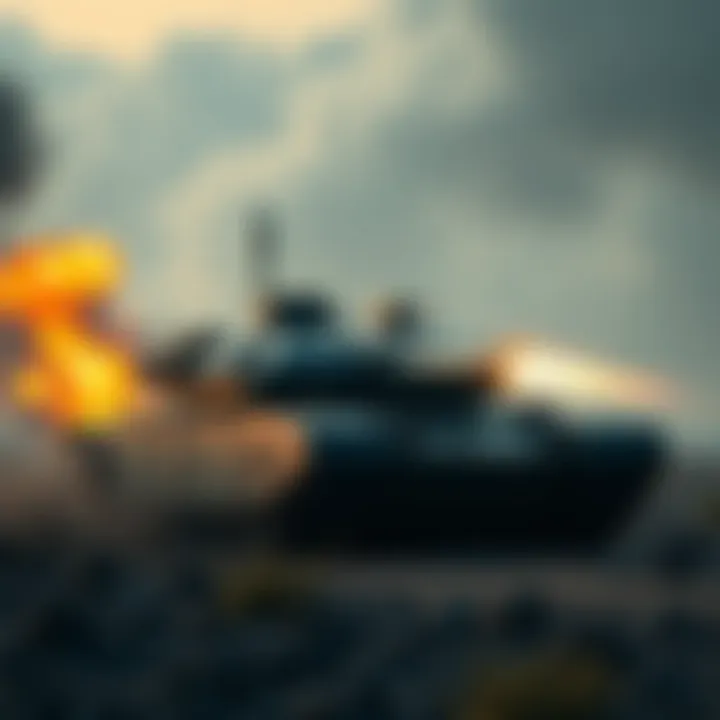 Long Range Laser Tank in Action A long-range laser tank firing its laser weapon in a battlefield setting