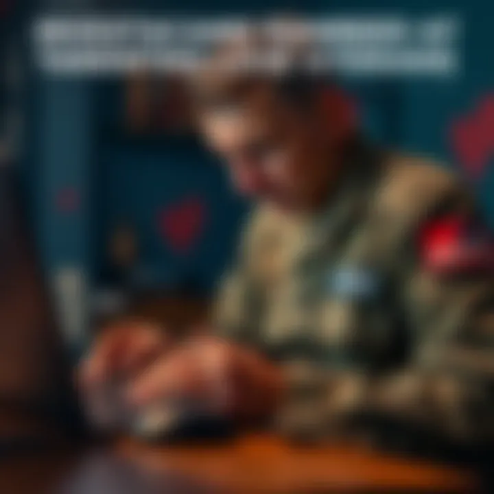Love Scams Targeting Veterans A concerned disabled veteran looking at a laptop, showing signs of distress from an online romance scam.