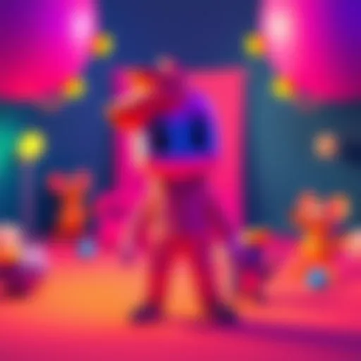 A vibrant low poly 3D character standing in a stylized environment, showcasing bright colors and simple shapes