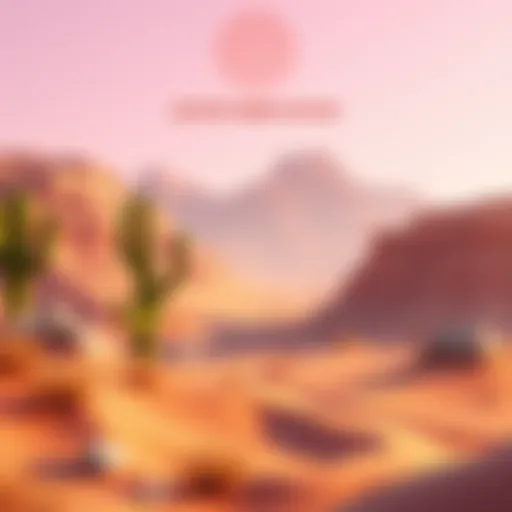 A vibrant low poly desert scene depicting a first-person shooter map with cacti and sandy terrain, showcasing lighting effects in Unity.