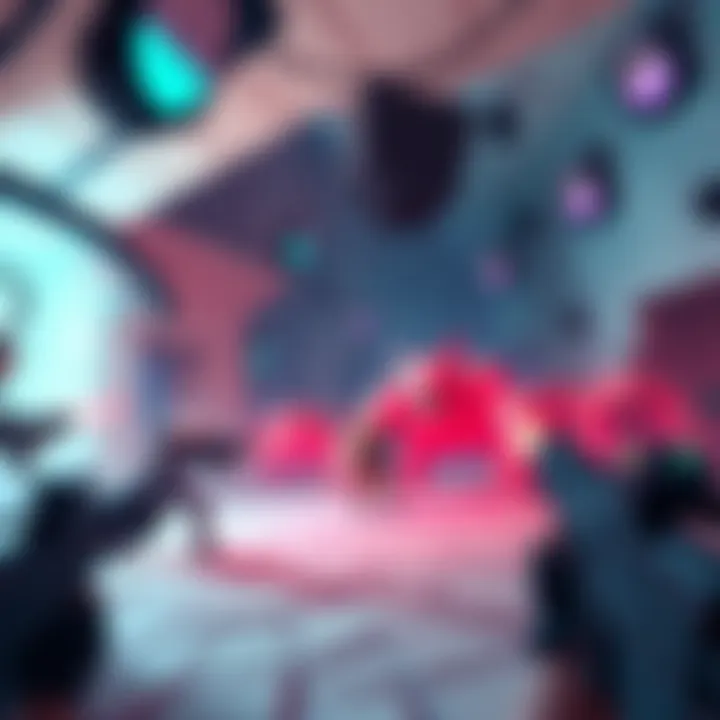 Low Poly FPS Game Scene A team of low poly characters battling monsters in a vibrant underground setting, highlighting the game's unique art style.