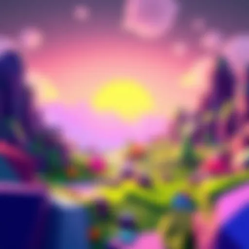 A vibrant low poly game environment showcasing dynamic lighting effects and colorful landscapes, inspired by classic games.