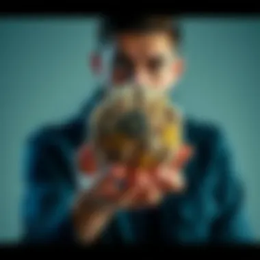 A person with a thoughtful expression holds a brain made of gears, symbolizing the conflict between technology and cognitive ability.