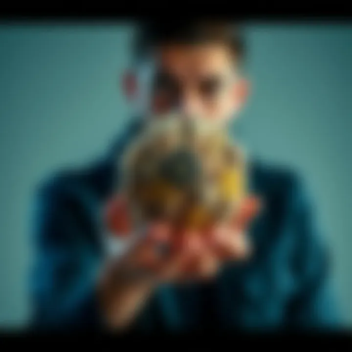 A person with a thoughtful expression holds a brain made of gears, symbolizing the conflict between technology and cognitive ability.