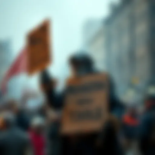 A Luddite holding a sign that reads 'No to Modern Tools' while standing in front of a crowd, expressing opposition to technology.