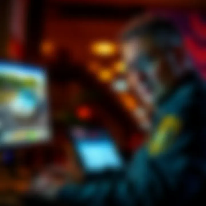 A Lufkin police officer looking at a computer screen with a search of a license plate in the background, symbolizing misuse of law enforcement tools.