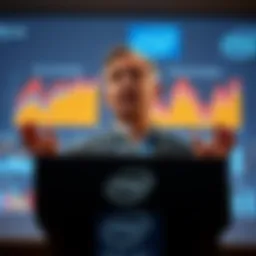 Lutnick speaks at a podium about the need for Intel to offer equity for CHIPS Act funding, with graphs and charts displayed behind him.
