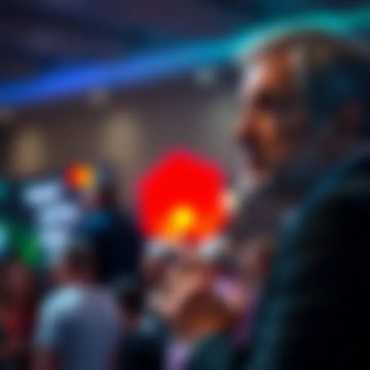 Director Lynch discusses his support for AI technology at a public event, with a thoughtful expression and a crowd in the background.