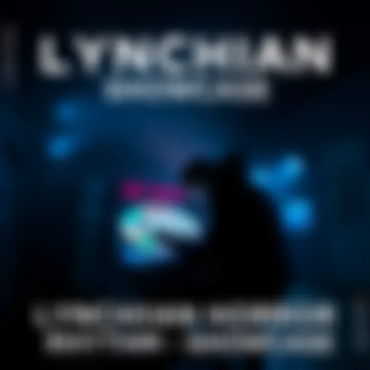 A dark, atmospheric setting featuring a character playing a rhythm game amidst eerie visuals inspired by David Lynch's style.