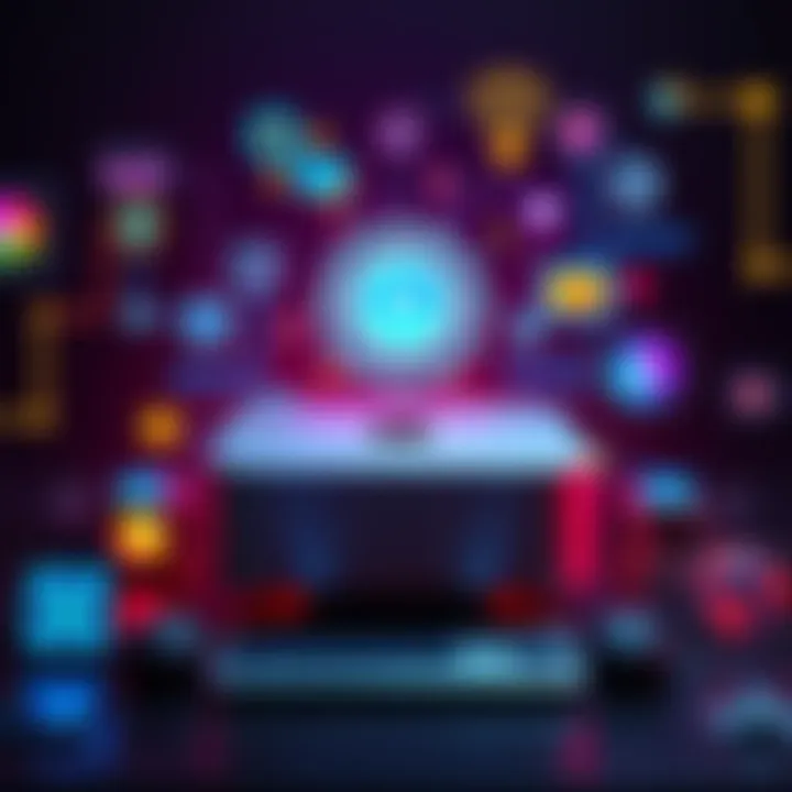 A Mac Mini computer surrounded by visuals representing AI concepts and technology demand