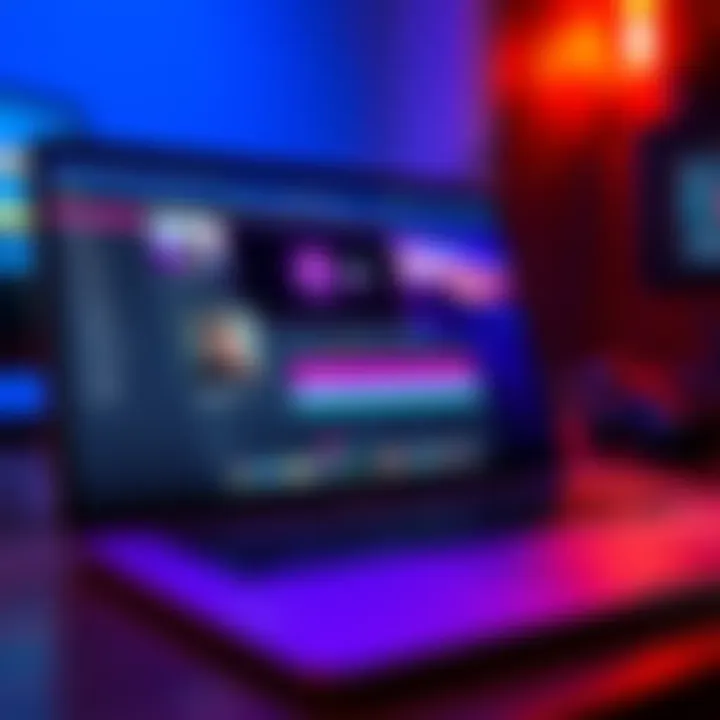 A MacBook with After Effects interface showing a 4K video project on the screen, emphasizing RAM specifications and disk space options.