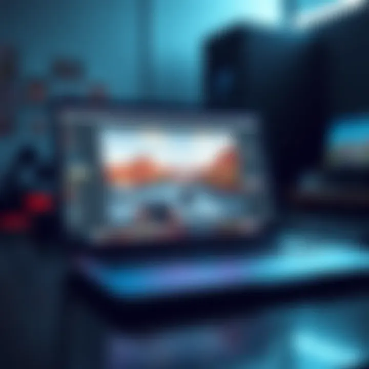 A MacBook Pro M5 displaying Unity game development software on its screen, showcasing a creative workspace with gaming elements.