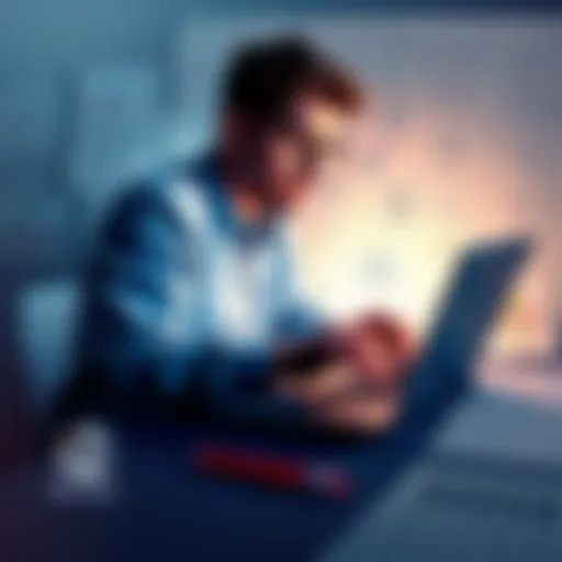 A Machine Learning Engineer coding a model on a laptop, surrounded by notes and diagrams, highlighting the coding process with TensorFlow and PyTorch.