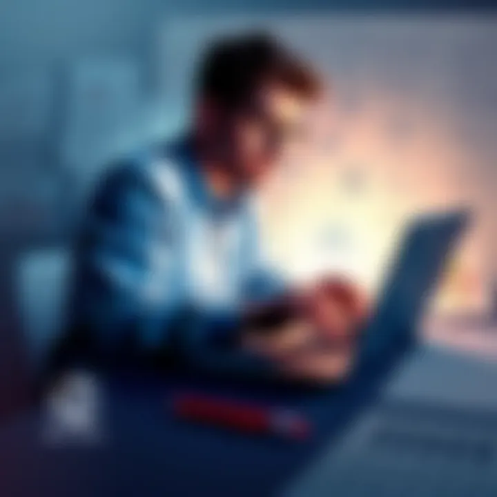 A Machine Learning Engineer coding a model on a laptop, surrounded by notes and diagrams, highlighting the coding process with TensorFlow and PyTorch.