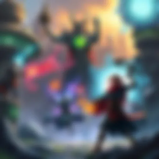 Magic systems in gaming A vibrant scene showcasing characters casting spells by combining elements in a fantasy setting