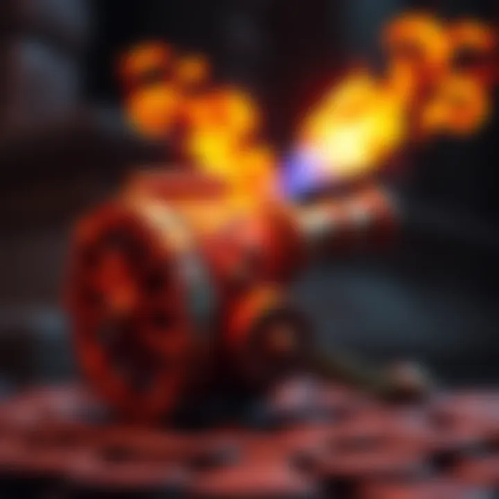 A crafted magical cannon emitting a vibrant fireball, showcasing its unique design and colors