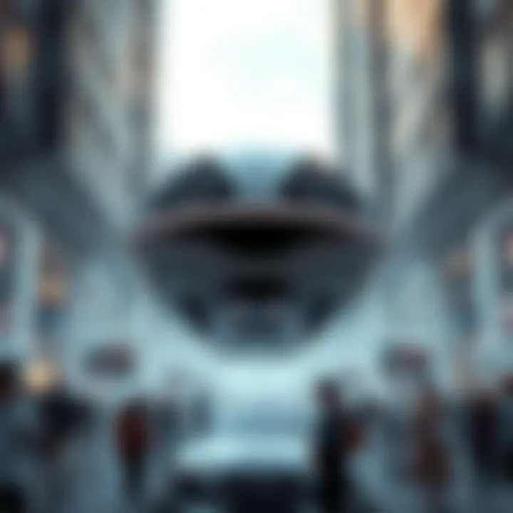 A Mag-Lev transport pod gliding smoothly above the ground, showcasing sleek design and modern technology, surrounded by excited onlookers in an urban setting.