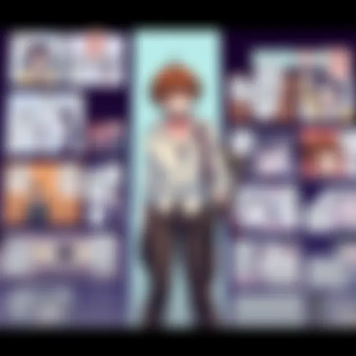 A character resembling Makima stands confidently with a stylish outfit, surrounded by various manga panels showcasing emotional scenes and character interactions.