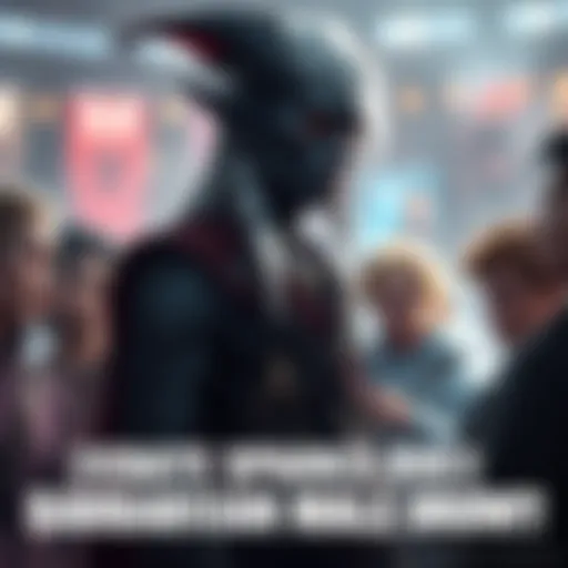 A male drow character with dark skin and white hair stands confidently, representing a shift in fantasy portrayals. A group of people around him engage in animated conversation about diversity in characters.