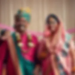 A man in traditional attire stands next to his fourth wife, celebrating their marriage in a joyful ceremony.
