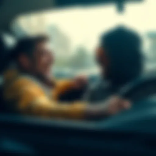 A man humorously reacting in a car while a kidnapper drives, highlighting a moment of laughter during a tense situation.