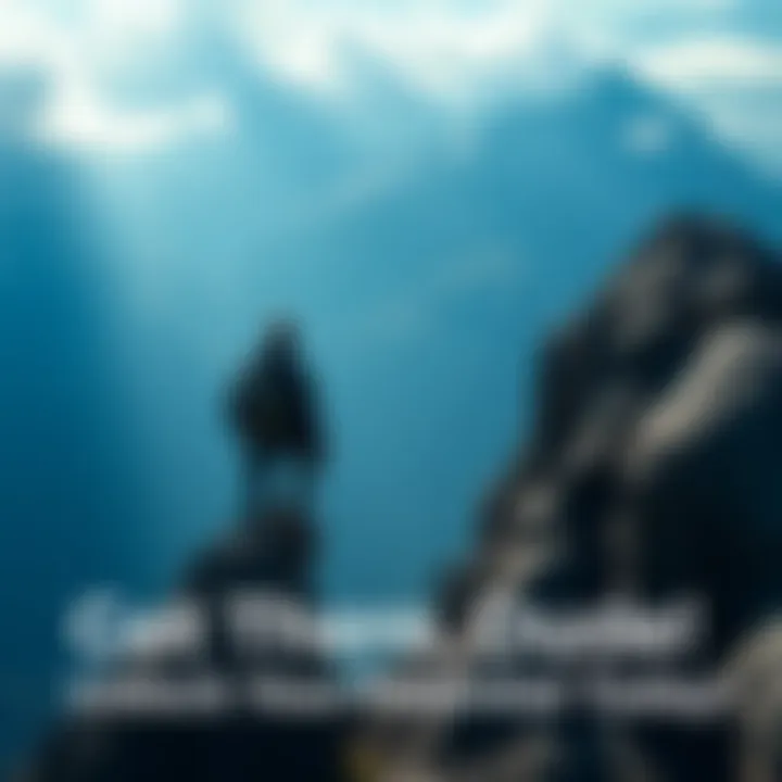 A determined man climbs a steep mountain, symbolizing personal growth and achievement.