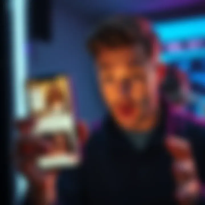 A man looking at his phone with a shocked expression, showing a social media feed of inappropriate posts about women.