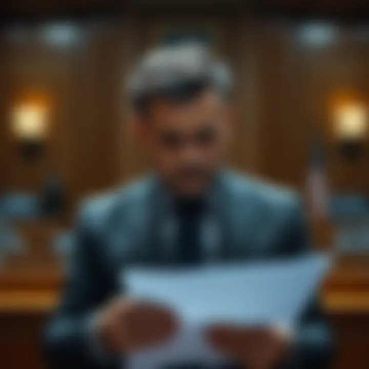 A man in a courtroom looking distressed while holding legal documents, symbolizing a lawsuit against OpenAI due to a troubling encounter with AI.