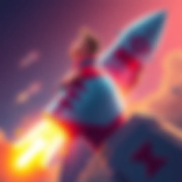 A man morphing into a missile shape, with bright colors and cartoonish features, symbolizing a unique game concept.