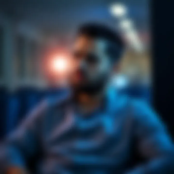 A man sitting alone with a troubled expression, looking contemplative, symbolizing deep thoughts and distress.