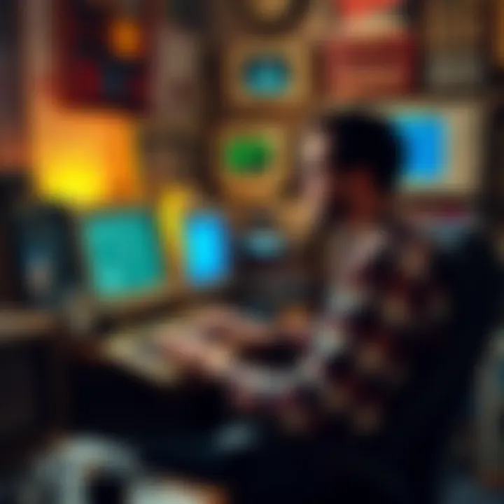 A man sits at a vintage computer surrounded by 1980s technology, imagining the impact of large language models on communication and culture.