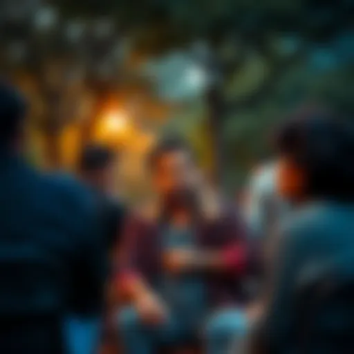A man looks anxious while sitting in a park, reflecting on a bold decision he made, surrounded by friends who seem to be discussing his choice.