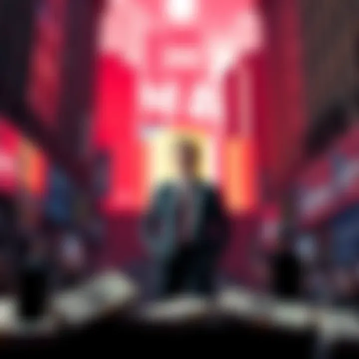 A candidate standing confidently in front of a backdrop displaying campaign slogans, with symbols of technology and money in the foreground, representing the influence of Anthropic and OpenAI, while t...