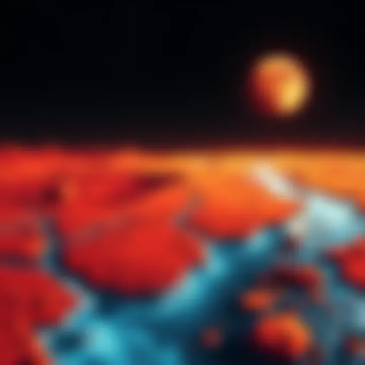 Illustration showing hidden water beneath the Martian surface, with hints of potential life