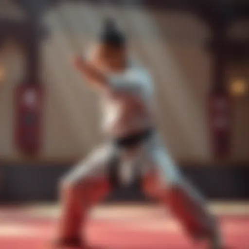 A martial artist practices movements in a dojo, demonstrating skills without AI technology, focusing on discipline and technique.